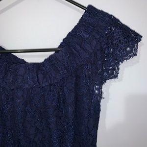 Navy Blue Lace overlay off shoulder dress